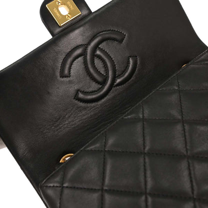 Chanel Black Lambskin Classic Square Flap Shoulder Bag