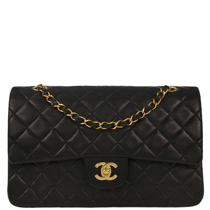 Chanel 1994-1996 Black Lambskin Medium Classic Double Flap Shoulder Bag