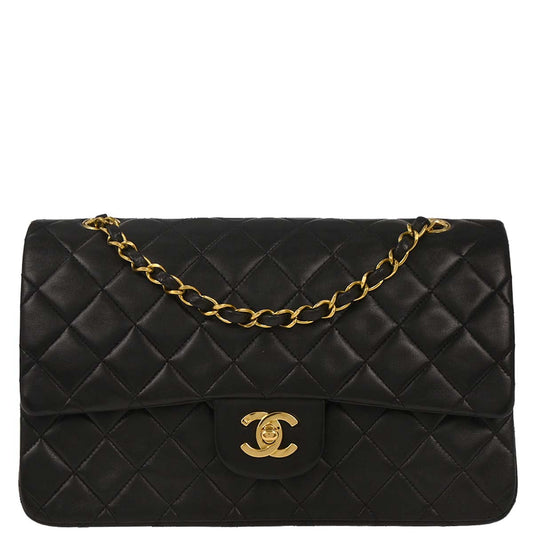 Chanel 1994-1996 Black Lambskin Medium Classic Double Flap Shoulder Bag