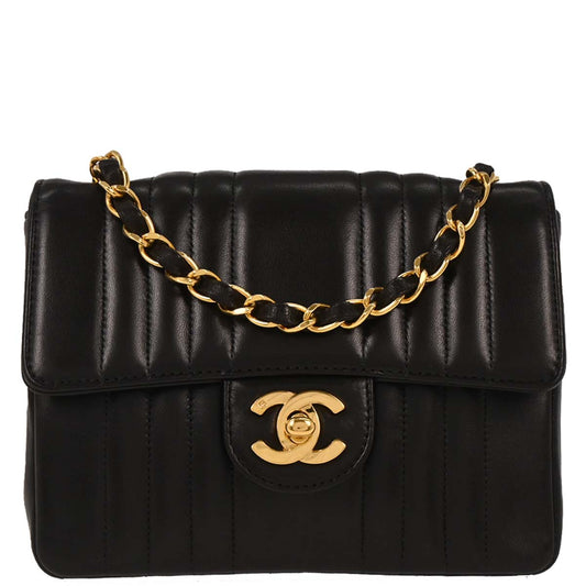 Chanel Black Lambskin Mini Classic Square Flap Shoulder Bag