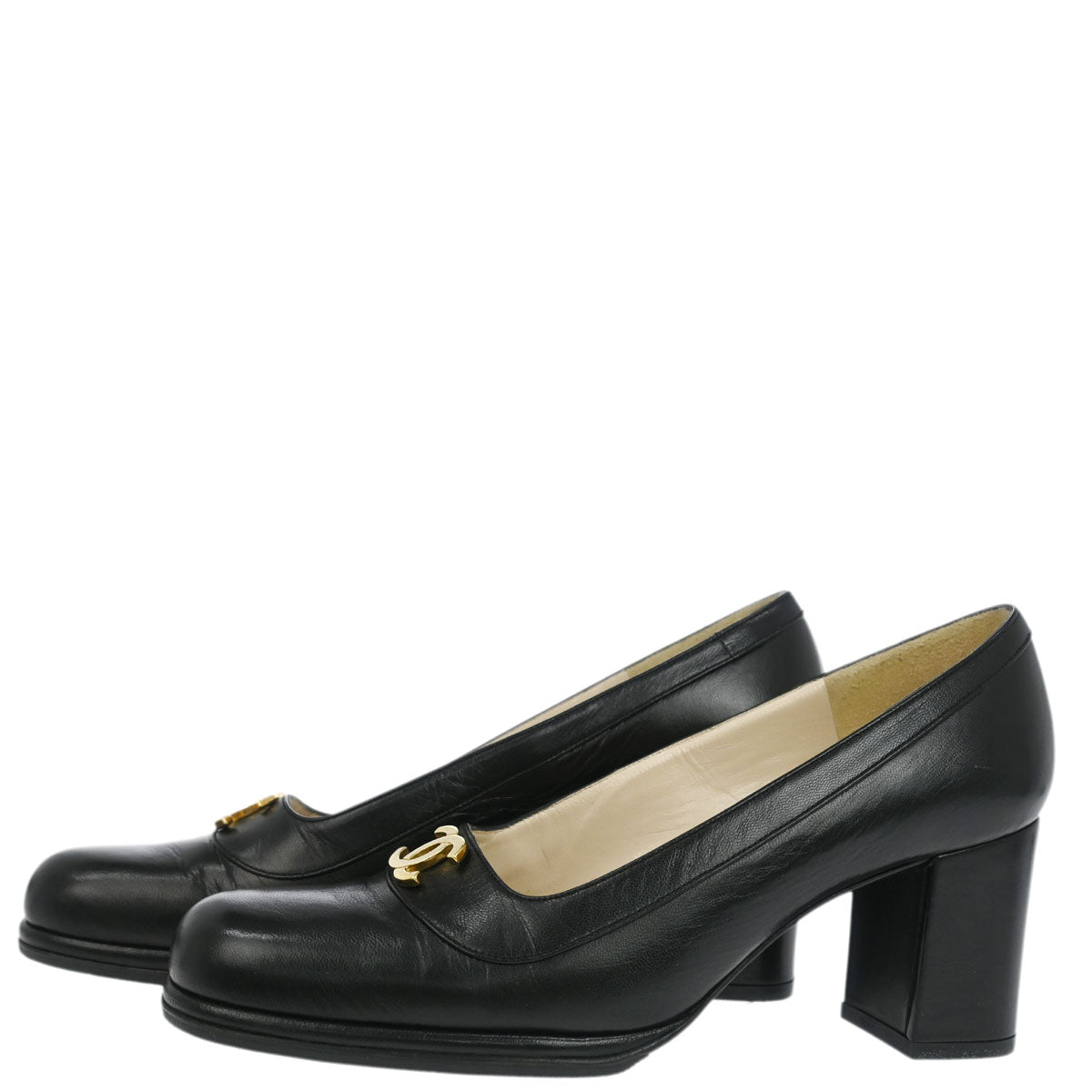 Chanel * Black Leather Shoes Pumps #35