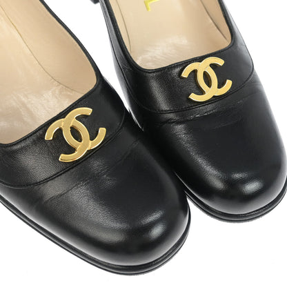 Chanel * Black Leather Shoes Pumps #35