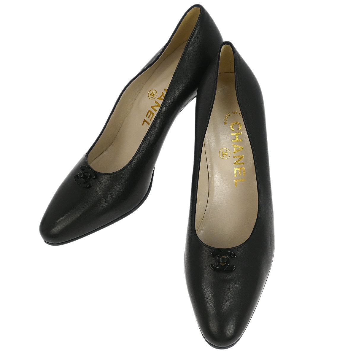 Chanel * Black Lambskin Turnlock Pumps Shoes #35