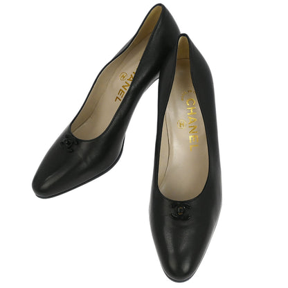 Chanel * Black Lambskin Turnlock Pumps Shoes #35