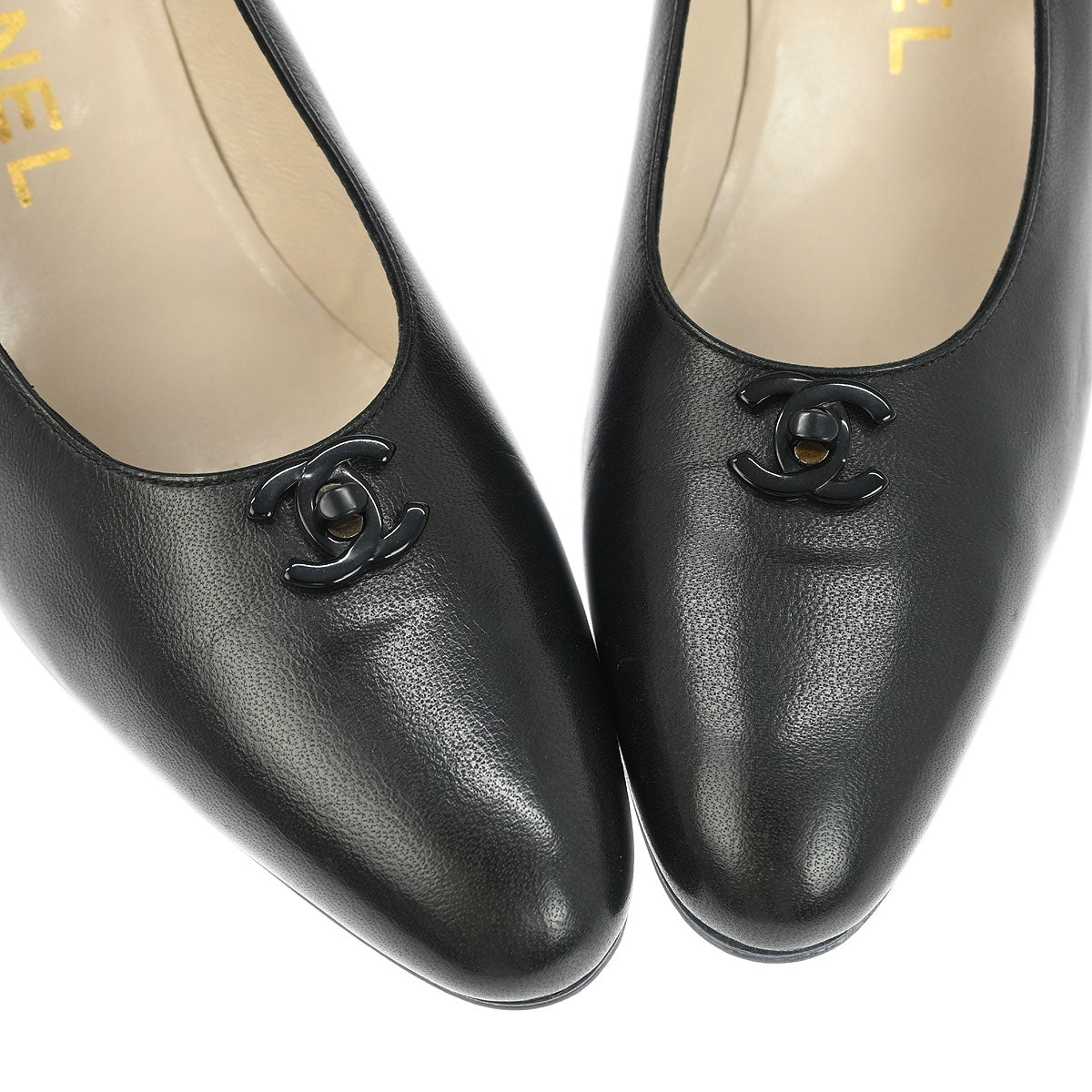 Chanel * Black Lambskin Turnlock Pumps Shoes #35