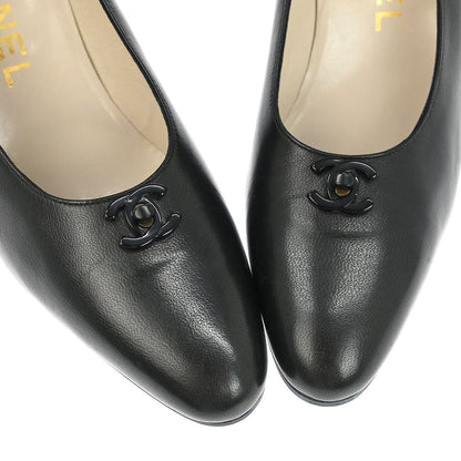 Chanel * Black Lambskin Turnlock Pumps Shoes #35