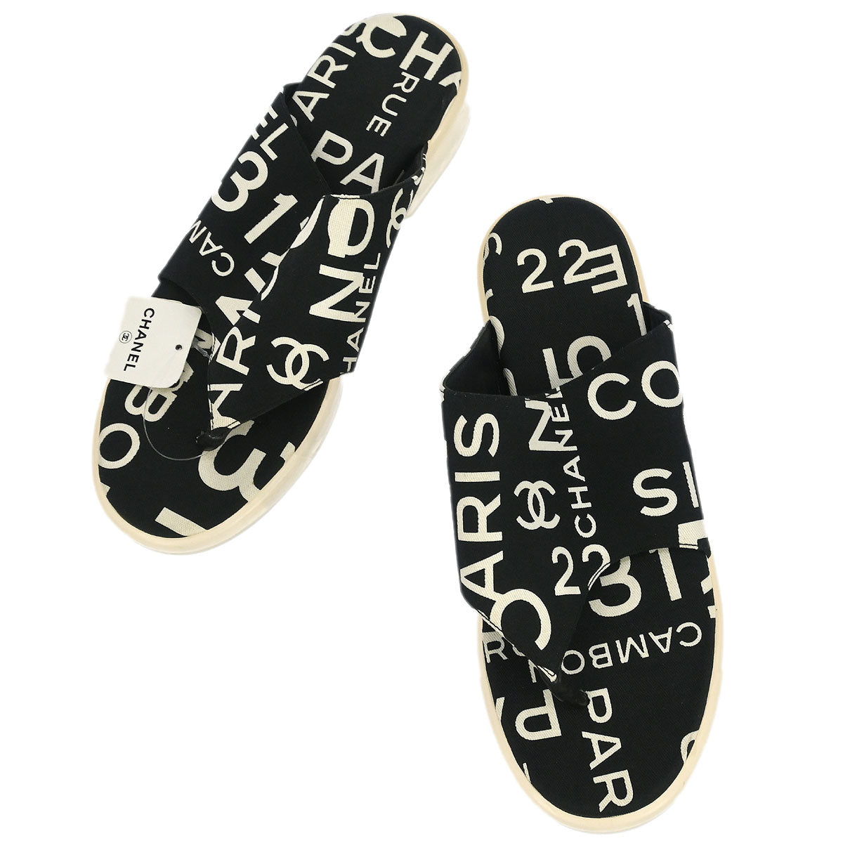 Chanel * Black Canvas By Sea Shoes Sandals #37