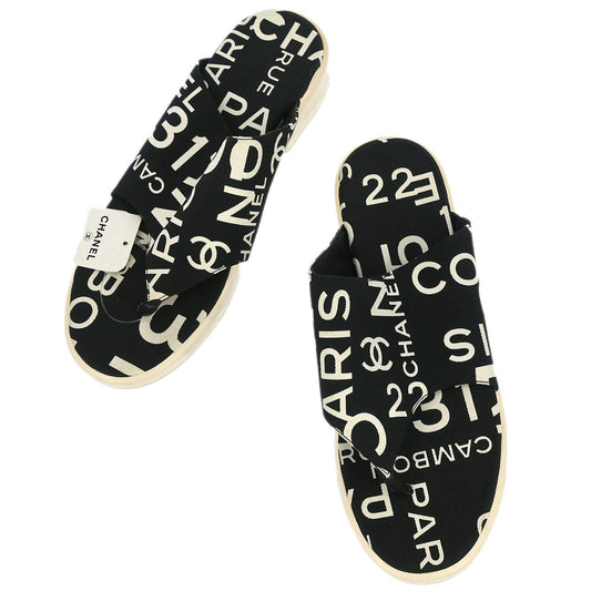 Chanel * Black Canvas By Sea Shoes Sandals #37