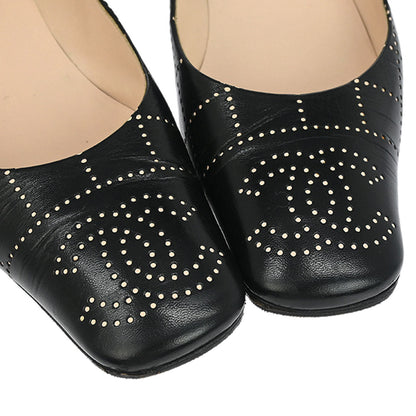Chanel * Black Leather Shoes Pumps #37