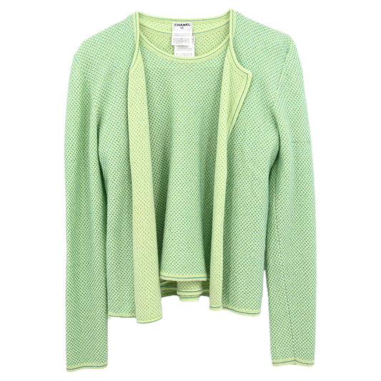 Chanel 2001 Ensemble Cardigan Short Sleeve Top Light Green #38