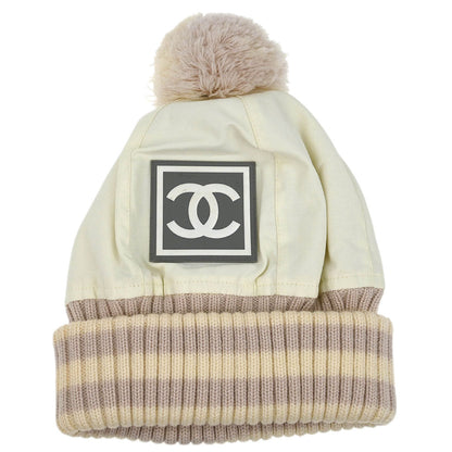 Chanel White Sport Line Knit Cap #M Small Good