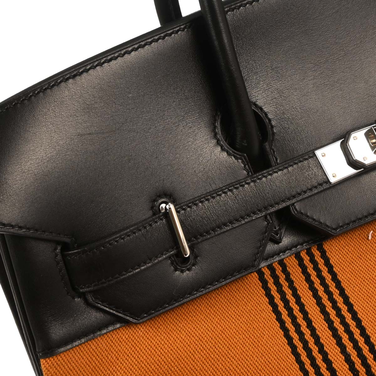 Hermes Black Orange Box Calf Potamos Haut a Courroies 36 Handbag