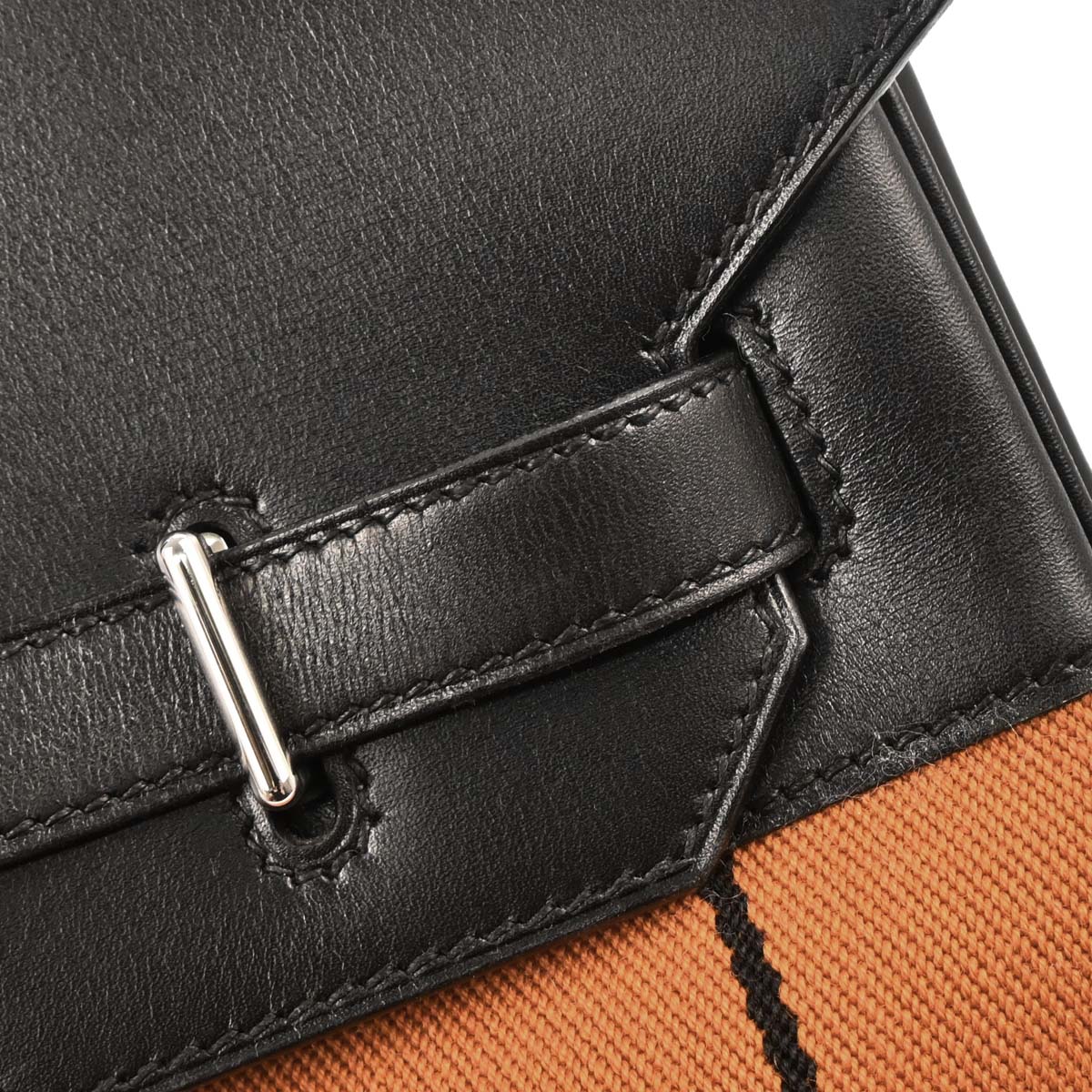 Hermes Black Orange Box Calf Potamos Haut a Courroies 36 Handbag