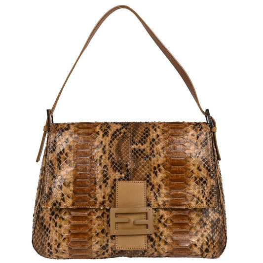 Fendi * Brown Python Mamma Baguette Handbag