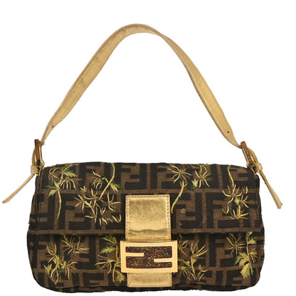 Fendi Gold Embroidered Zucca Baguette Handbag