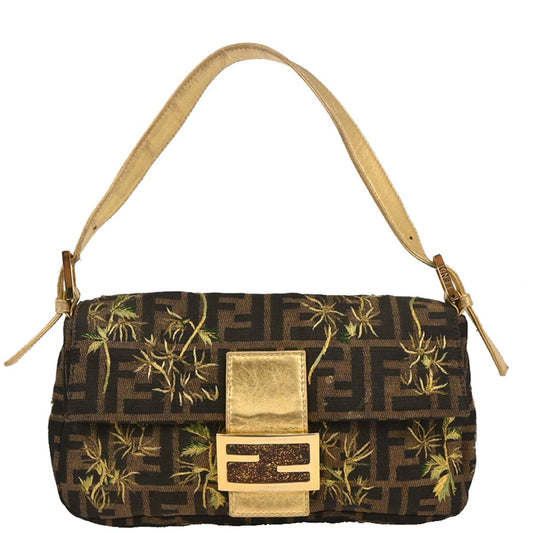 Fendi Gold Embroidered Zucca Baguette Handbag