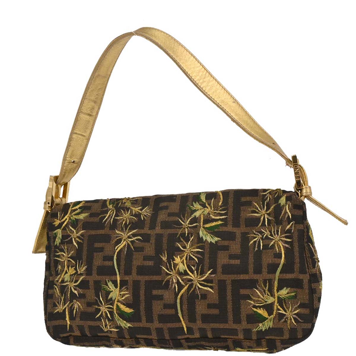 Fendi Gold Embroidered Zucca Baguette Handbag