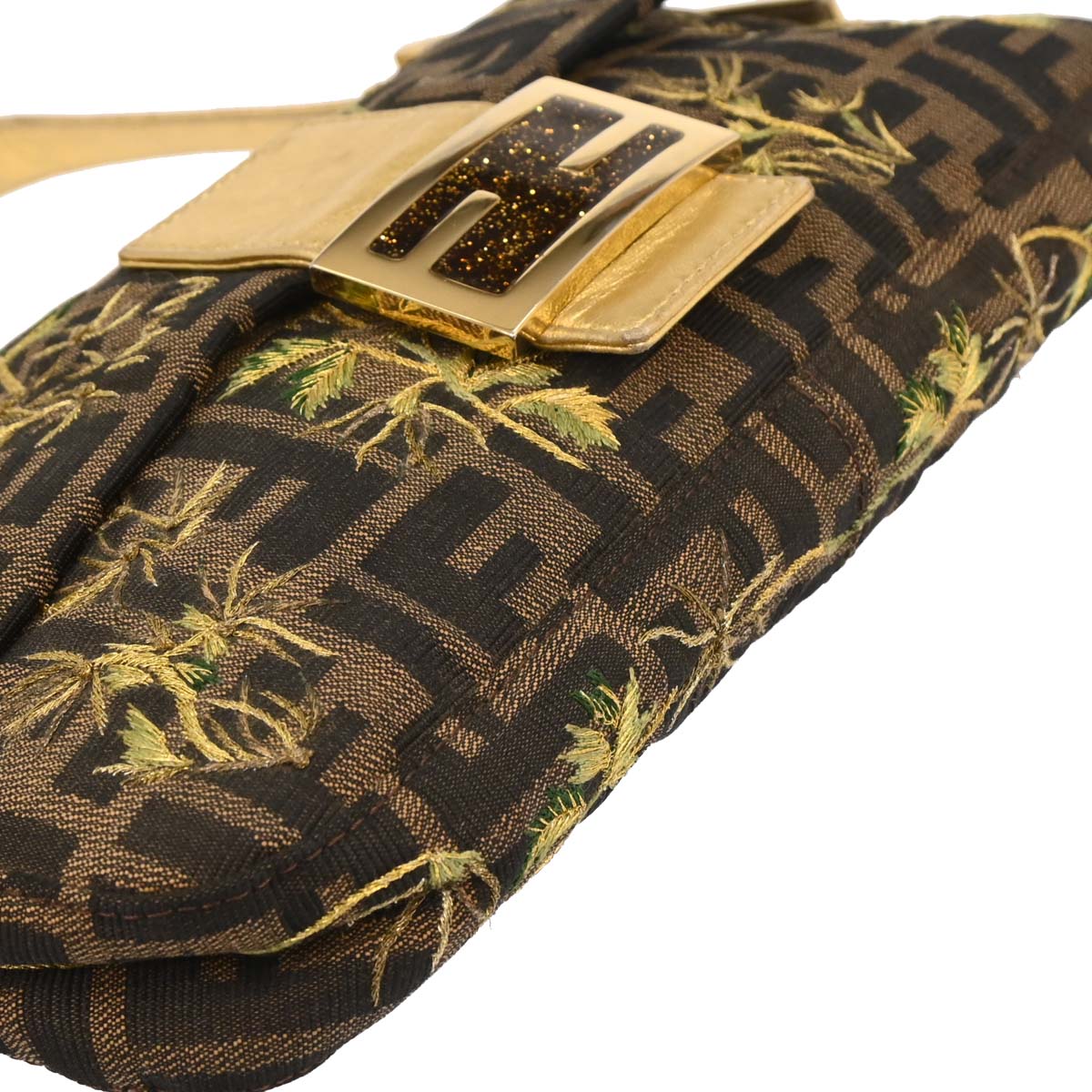 Fendi Gold Embroidered Zucca Baguette Handbag