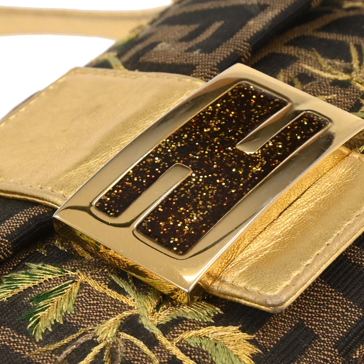 Fendi Gold Embroidered Zucca Baguette Handbag