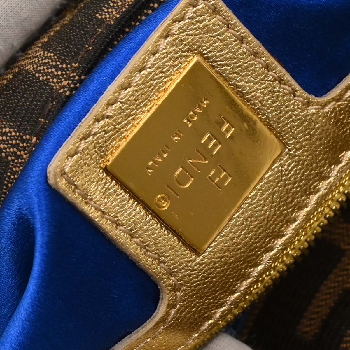 Fendi Gold Embroidered Zucca Baguette Handbag