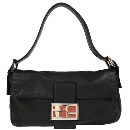 Fendi Black Lambskin Baguette Handbag