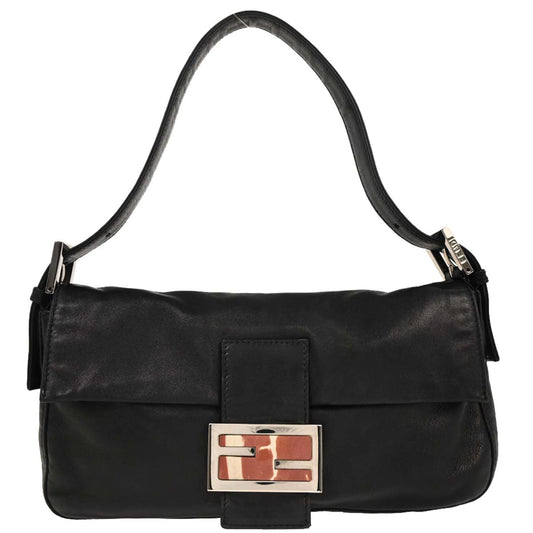 Fendi Black Lambskin Baguette Handbag