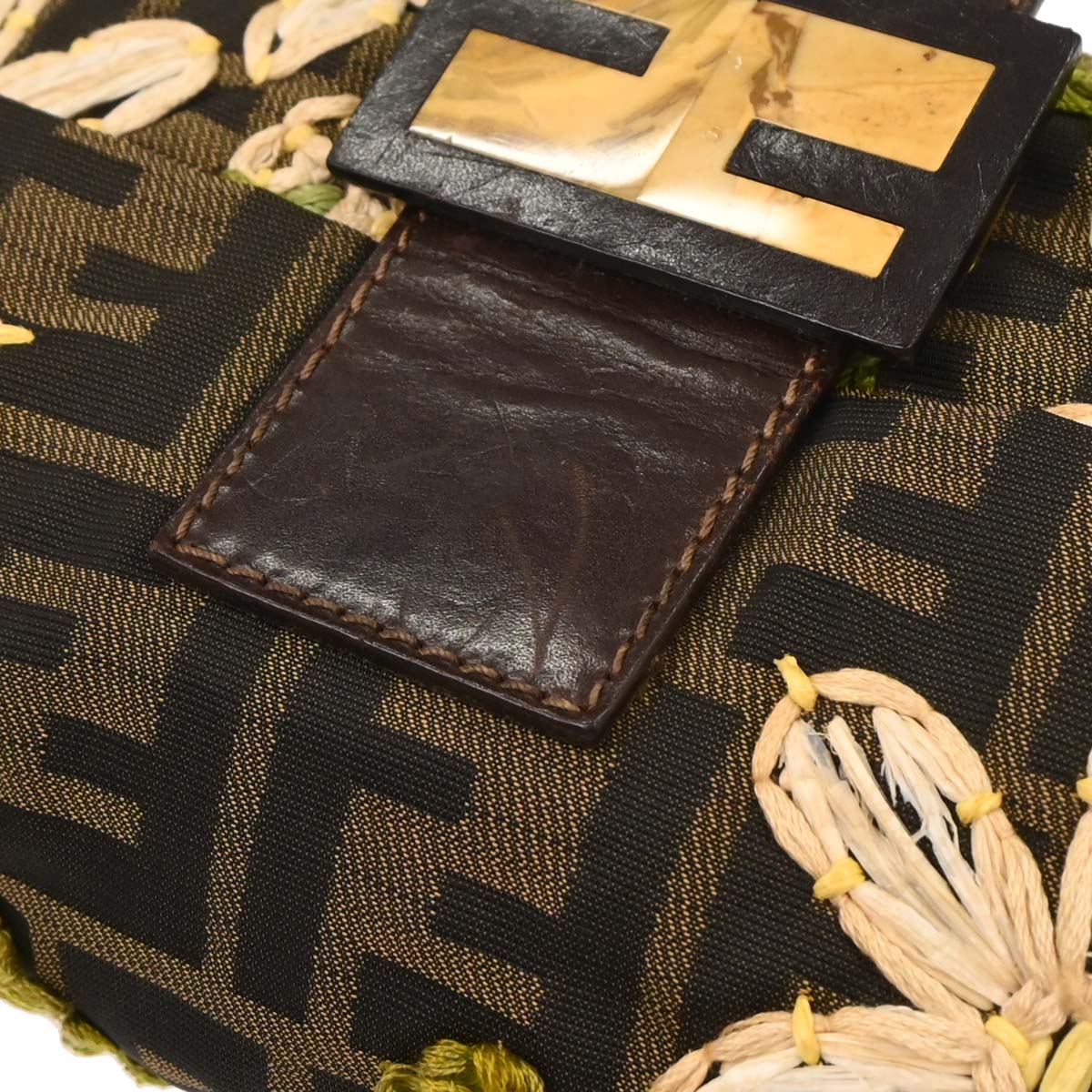 Fendi Brown Zucca Floral Baguette Handbag