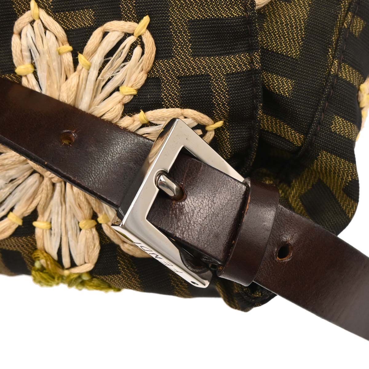 Fendi Brown Zucca Floral Baguette Handbag