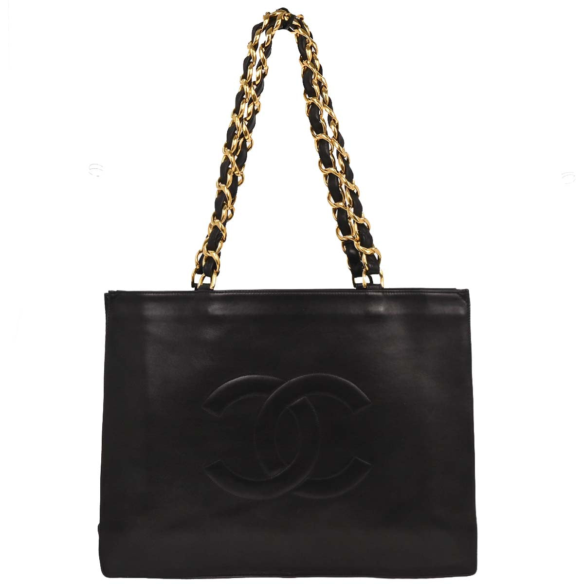 Chanel 1994-1996 Black Lambskin Tote Chain Handbag
