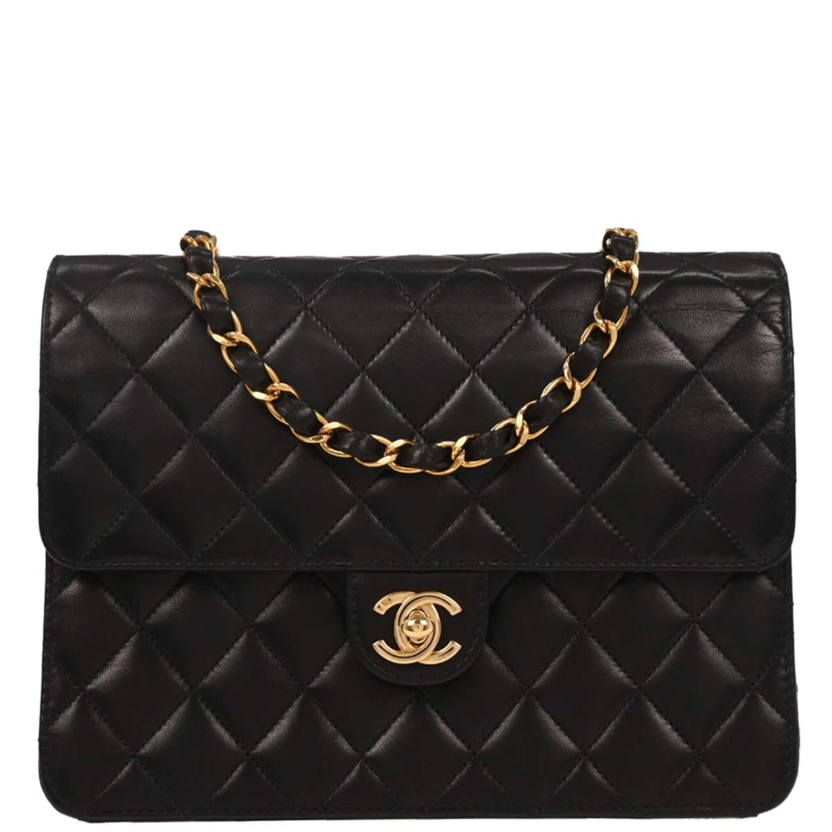 Chanel 2003-2004 Black Lambskin Turnlock Small Half Flap Shoulder Bag