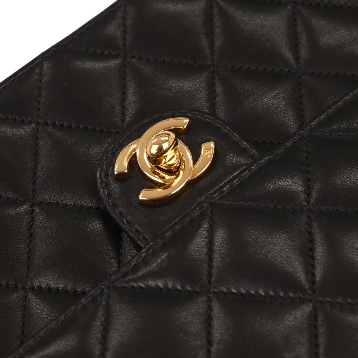 Chanel 2003-2004 Black Lambskin Turnlock Small Half Flap Shoulder Bag