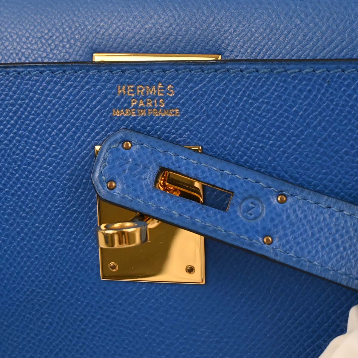 Hermes 1996 Blue France Courchevel Kelly 32 Sellier Handbag