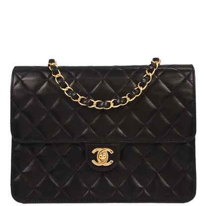 Chanel 2004-2005 Black Lambskin Turnlock Small Half Flap Shoulder Bag