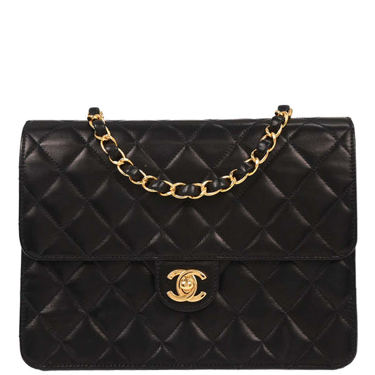 Chanel 2004-2005 Black Lambskin Turnlock Small Half Flap Shoulder Bag