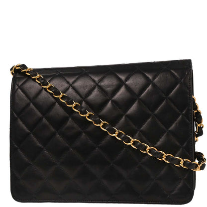 Chanel 2004-2005 Black Lambskin Turnlock Small Half Flap Shoulder Bag
