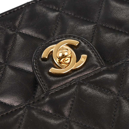 Chanel 2004-2005 Black Lambskin Turnlock Small Half Flap Shoulder Bag