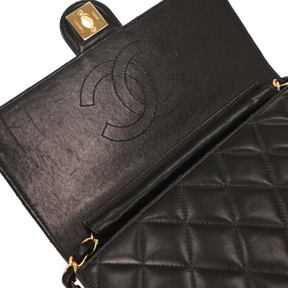 Chanel 2004-2005 Black Lambskin Turnlock Small Half Flap Shoulder Bag