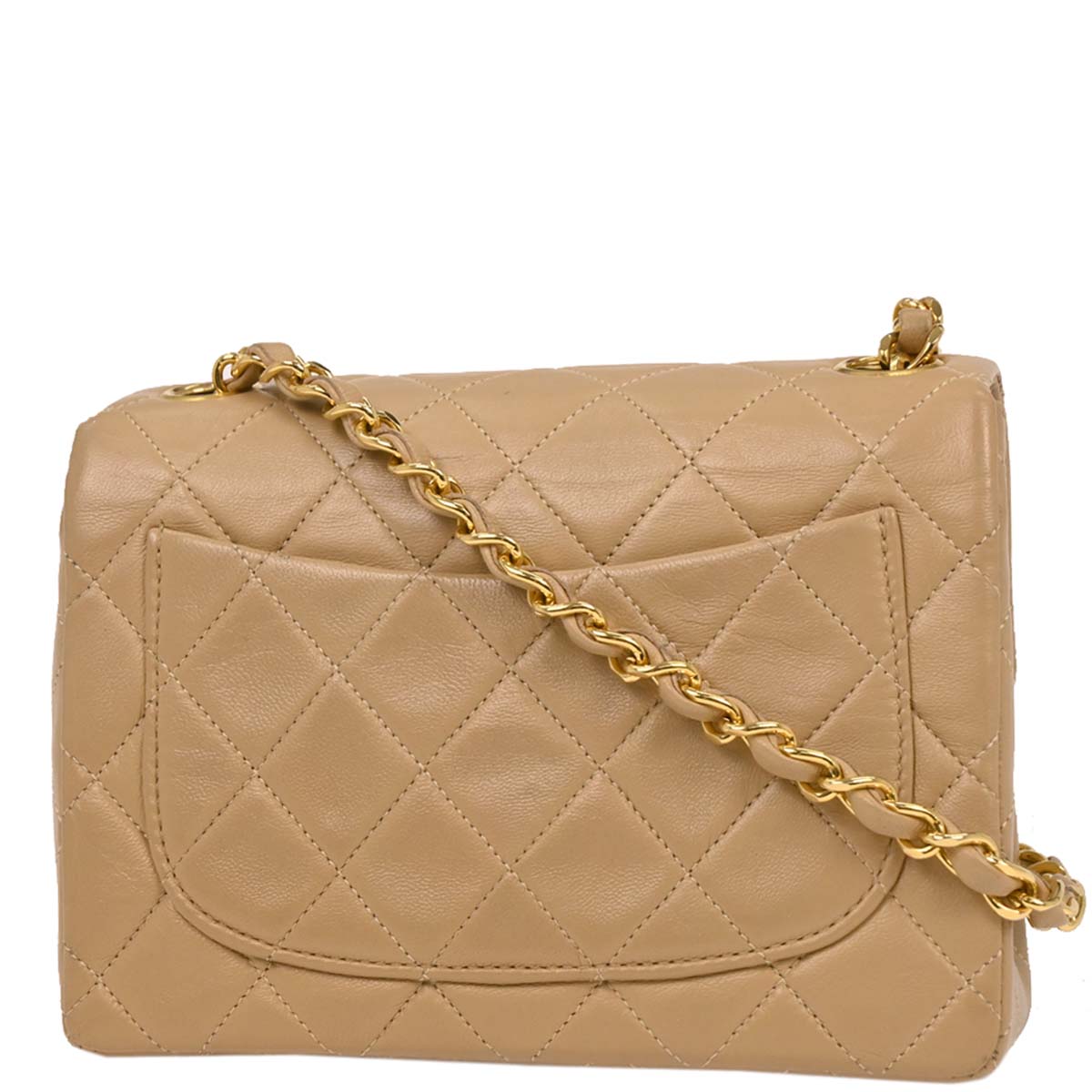 Chanel 1989-1991 Beige Lambskin Mini Classic Square Flap Shoulder Bag