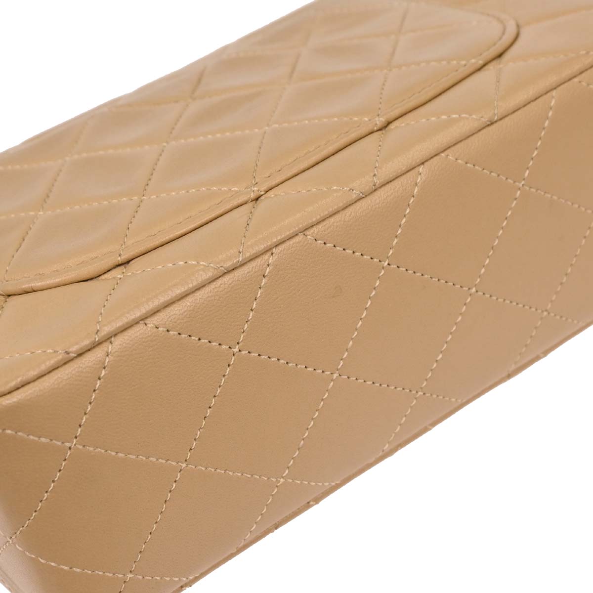 Chanel 1989-1991 Beige Lambskin Mini Classic Square Flap Shoulder Bag