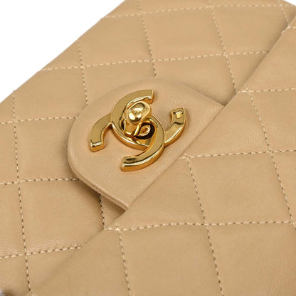 Chanel 1989-1991 Beige Lambskin Mini Classic Square Flap Shoulder Bag