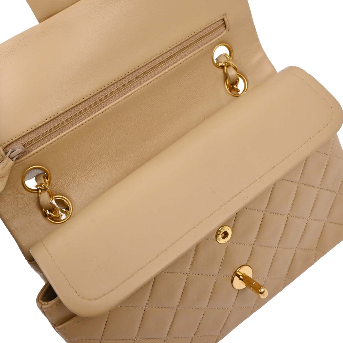 Chanel 1989-1991 Beige Lambskin Small Classic Double Flap Shoulder Bag