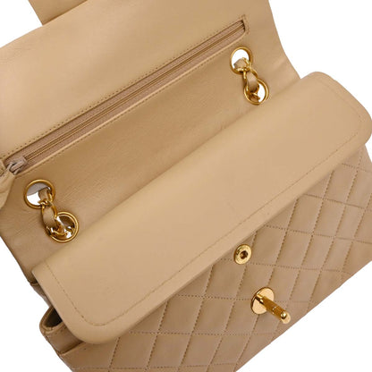 Chanel 1989-1991 Beige Lambskin Small Classic Double Flap Shoulder Bag