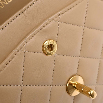Chanel 1989-1991 Beige Lambskin Small Classic Double Flap Shoulder Bag