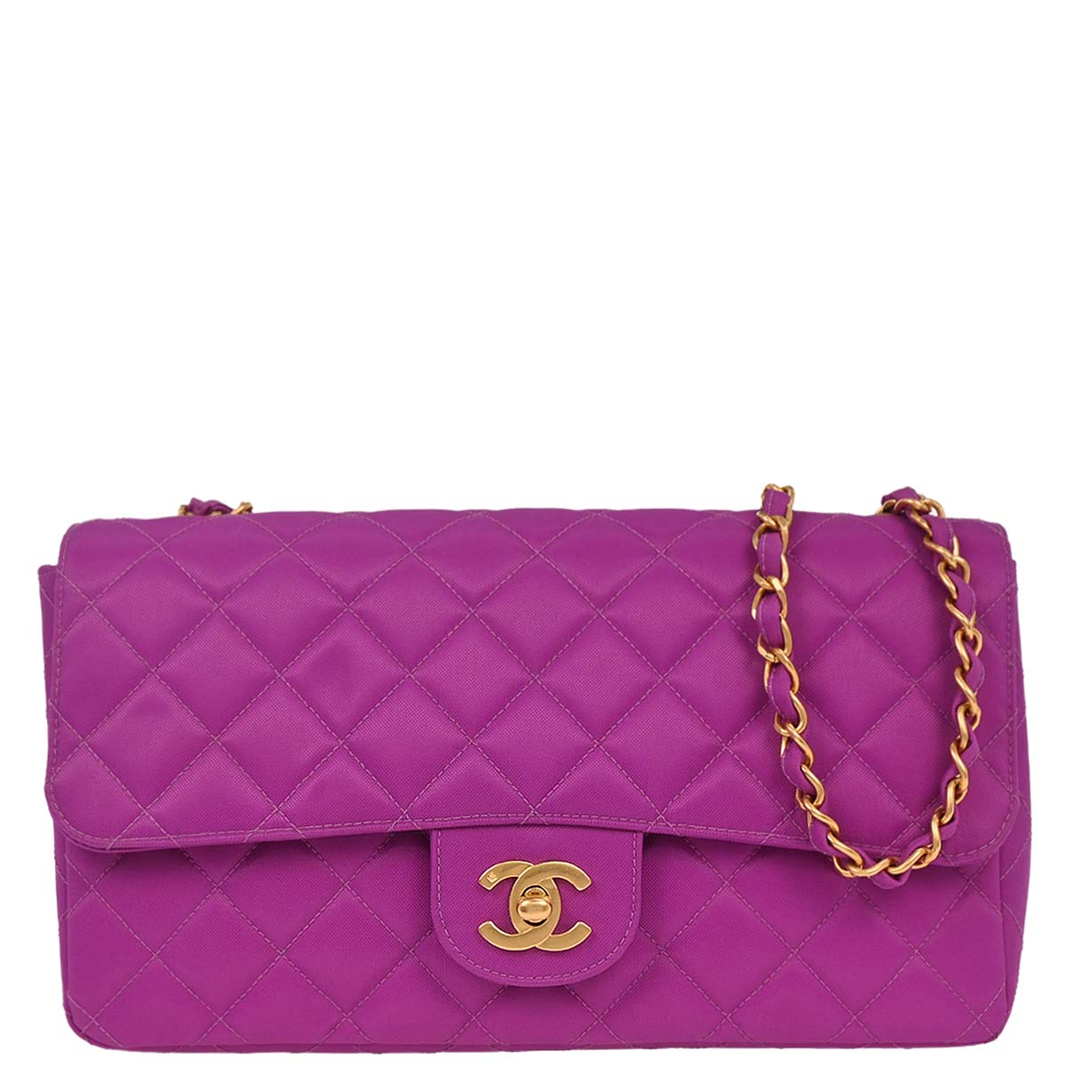 Chanel 1994-1996 Purple Nylon Medium Single Flap Shoulder Bag
