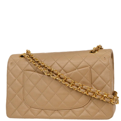 Chanel 1989-1991 Beige Lambskin Medium Classic Double Flap Shoulder Bag