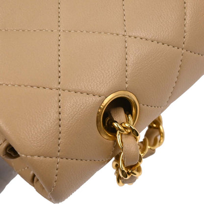 Chanel 1989-1991 Beige Lambskin Medium Classic Double Flap Shoulder Bag