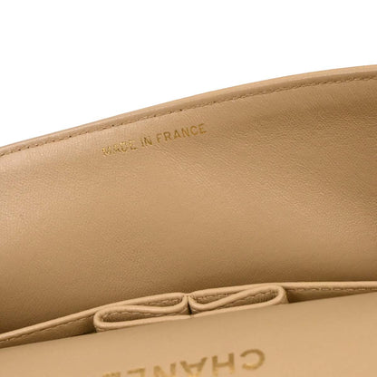 Chanel 1989-1991 Beige Lambskin Medium Classic Double Flap Shoulder Bag