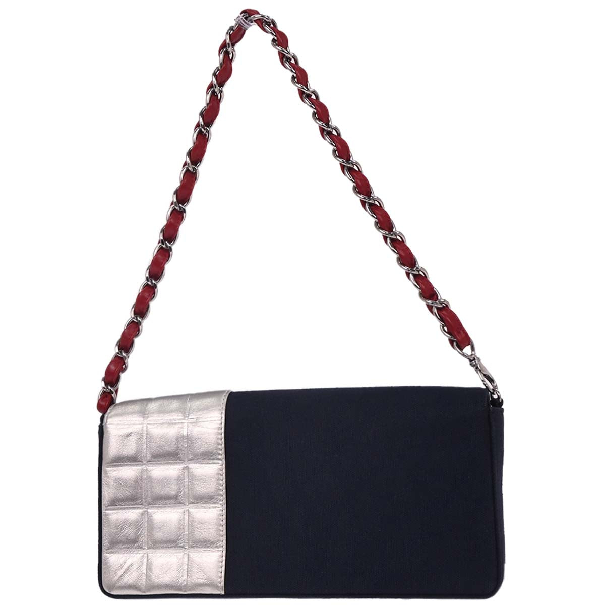 Chanel 2001-2003 Navy Silver Canvas No.5 Choco Bar Handbag