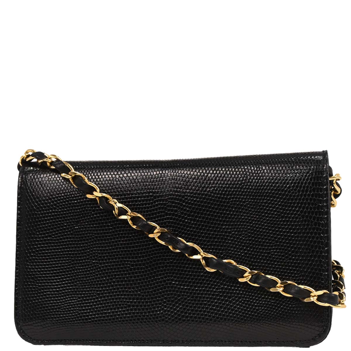 Chanel * Black Lizard Turnlock Mini Full Flap Shoulder Bag