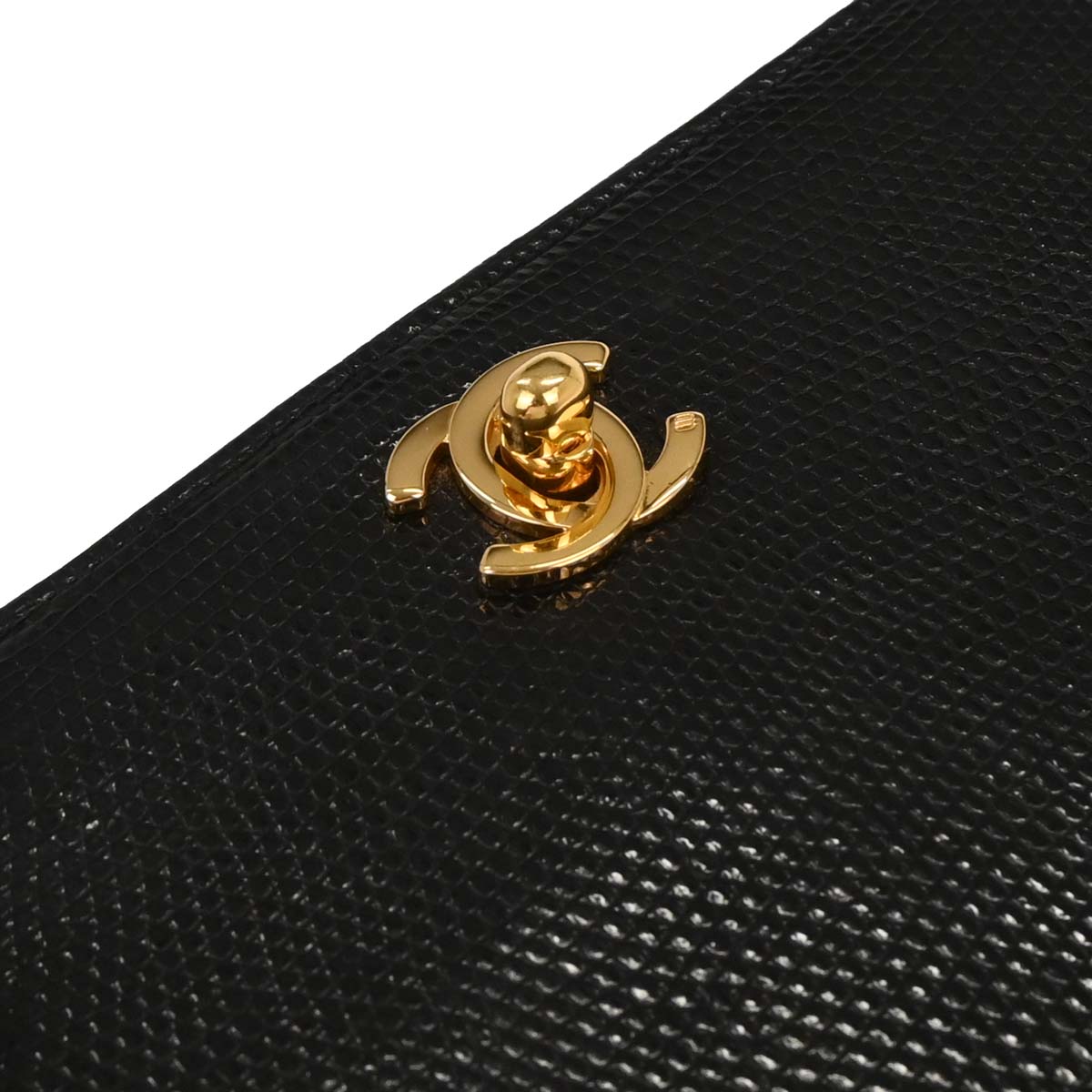 Chanel * Black Lizard Turnlock Mini Full Flap Shoulder Bag